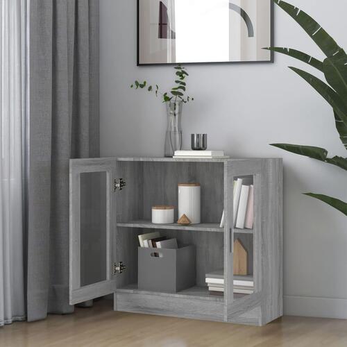Vitrineskab 82,5x30,5x80 cm konstrueret træ grå sonoma-eg