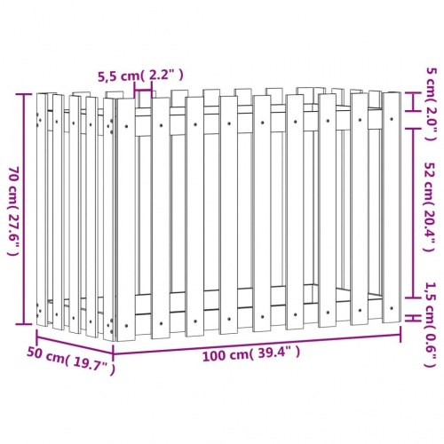 Højbed med stakitdesign 100×50×70 cm - massivt fyrretræ (ubehandlet)