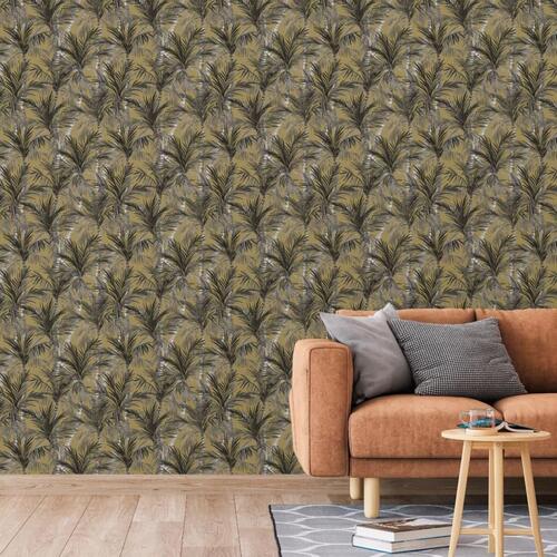 DUTCH WALLCOVERINGS tapet Palm Trees guldfarvet og sort