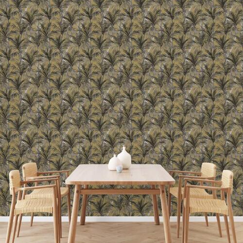 DUTCH WALLCOVERINGS tapet Palm Trees guldfarvet og sort