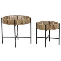 Sæt med 2 borde Home ESPRIT Sort Natur Metal 49 x 49 x 44 cm