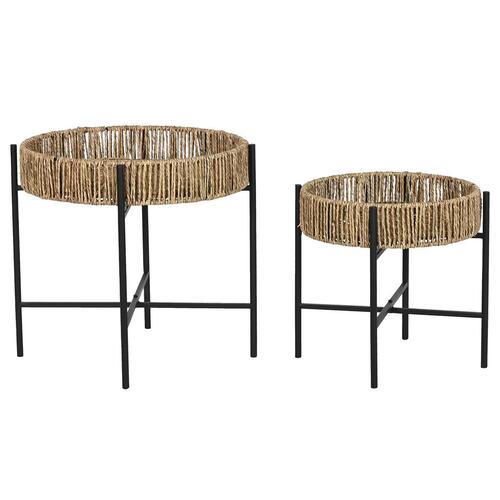 Sæt med 2 borde Home ESPRIT Sort Natur Metal 49 x 49 x 44 cm