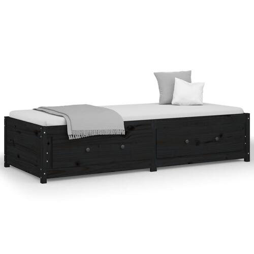 Daybed sort 75x190 cm lille enkelt massivt træ fyr