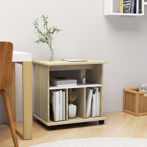 Rulleskab 60x45x60 cm konstrueret træ hvid og sonoma-eg