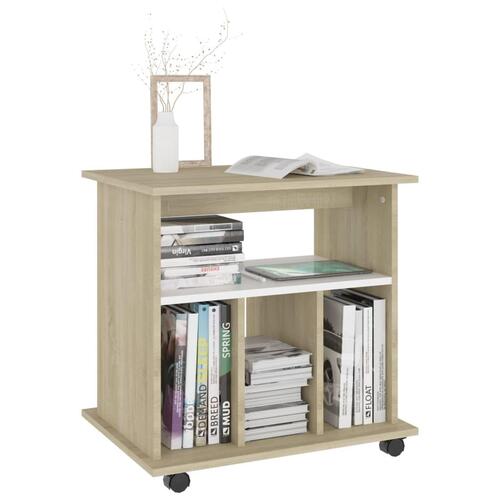 Rulleskab 60x45x60 cm konstrueret træ hvid og sonoma-eg