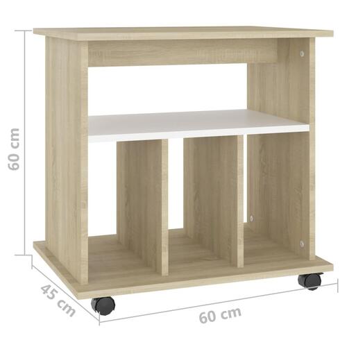 Rulleskab 60x45x60 cm konstrueret træ hvid og sonoma-eg