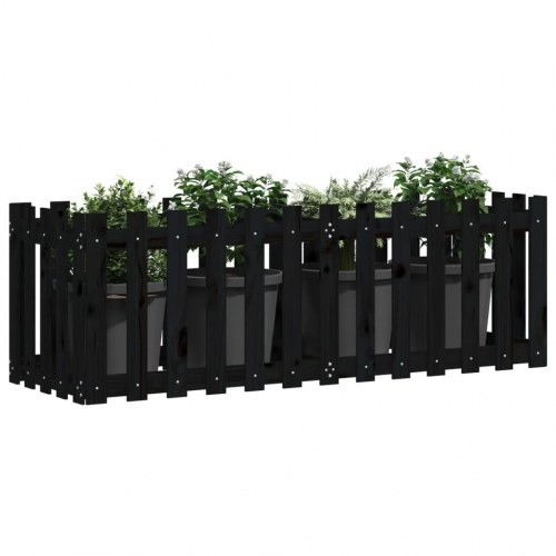 Højbed med stakitdesign 150x50x50 cm massivt fyrretræ sort