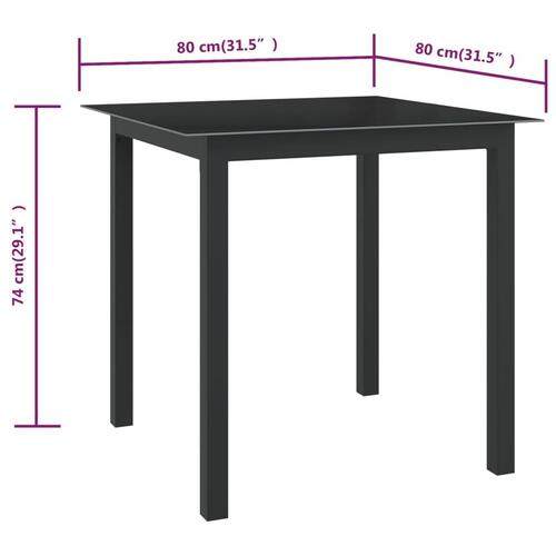 Havebord 80x80x74 cm glas og aluminium sort
