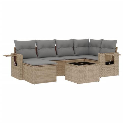 Sofasæt til haven 7 dele med hynder polyrattan beige