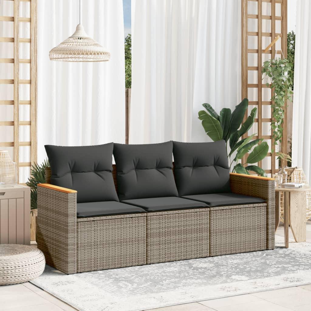 Havesofasæt 3 dele med hynder polyrattan grå