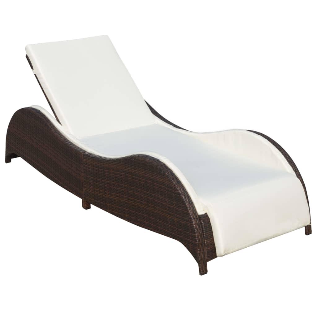 Liggestol med hynde polyrattan brun