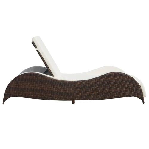 Liggestol med hynde polyrattan brun