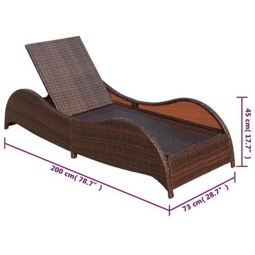Liggestol med hynde polyrattan brun