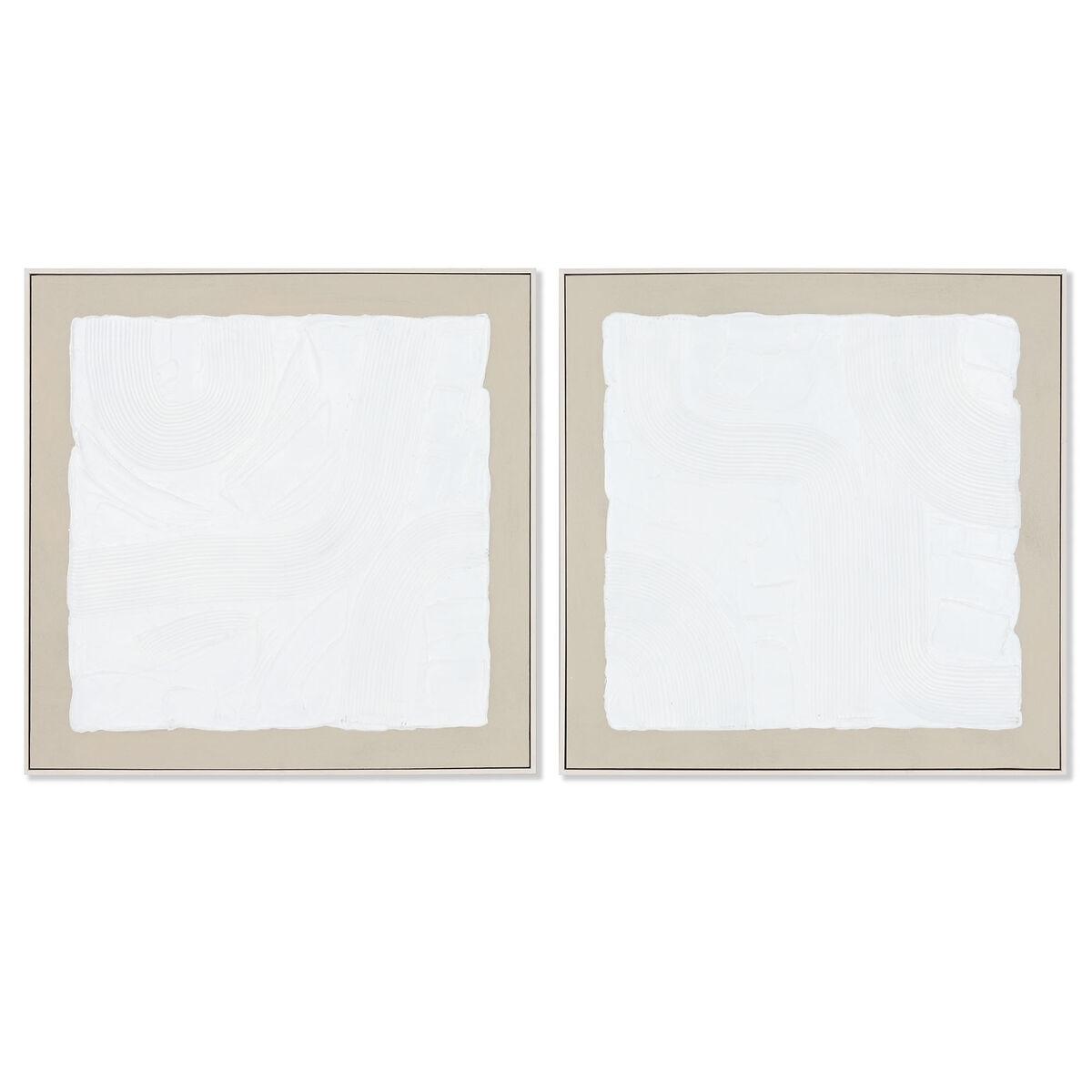 Håndmalet lærred i fyrretræsramme - hvid/beige, 82,3 × 82,5 cm