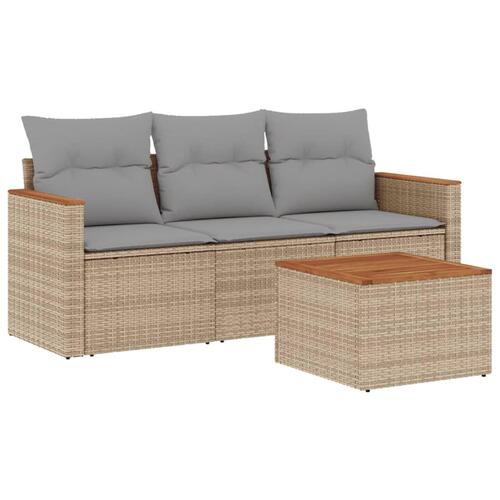Sofasæt til haven 4 dele med hynder polyrattan beige