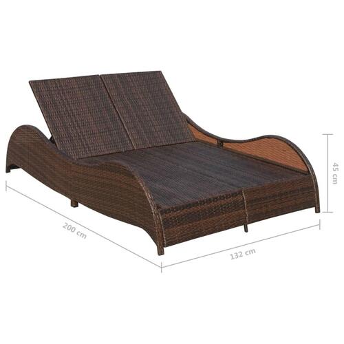 Dobbelt solseng med hynde polyrattan brun