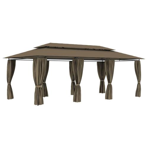 Pavillon med gardiner 600x298x270 cm 180 g/m² gråbrun