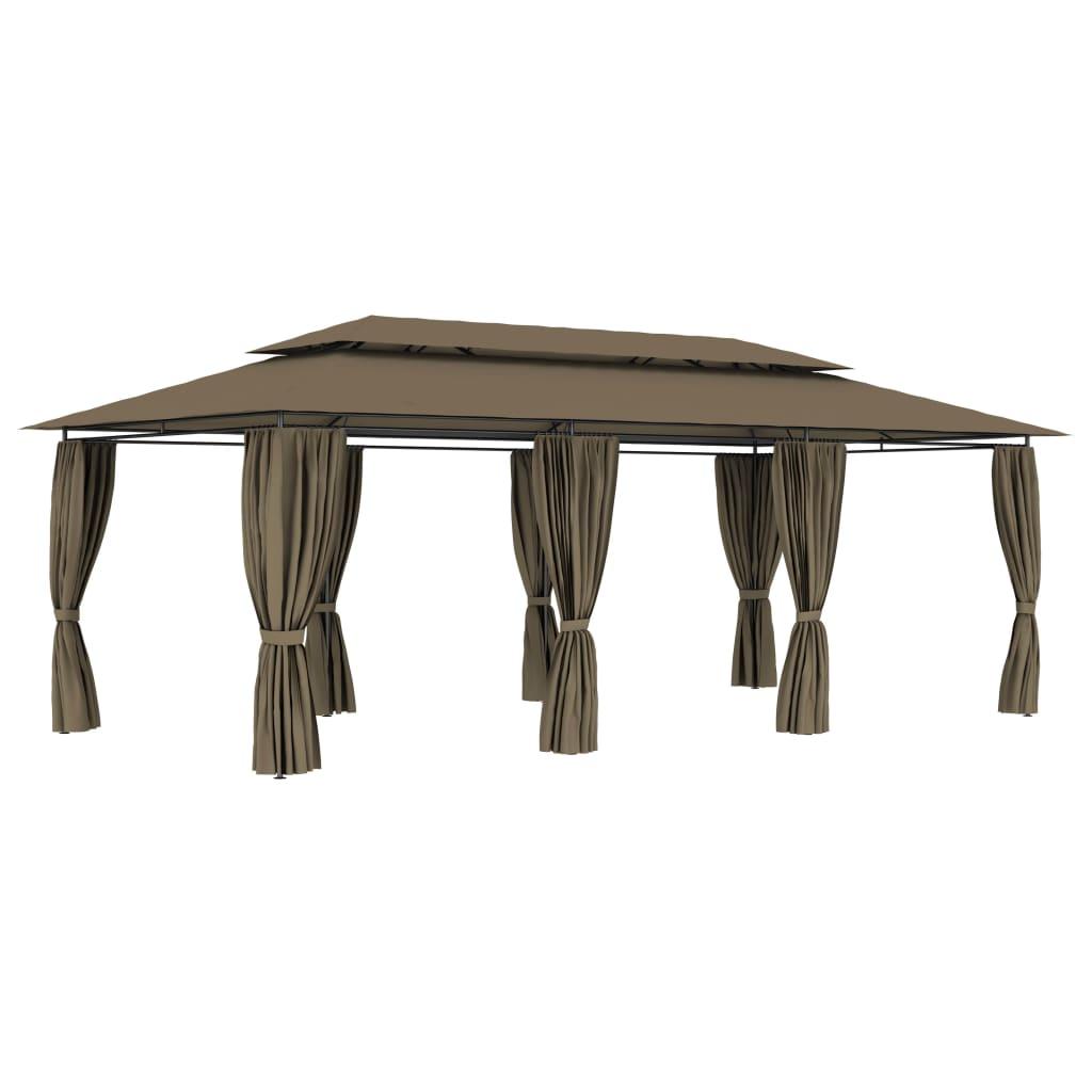 Pavillon med gardiner 600x298x270 cm 180 g/m² gråbrun