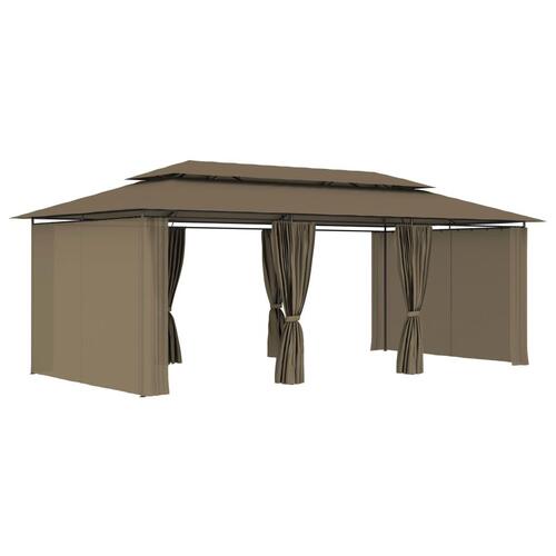 Pavillon med gardiner 600x298x270 cm 180 g/m² gråbrun