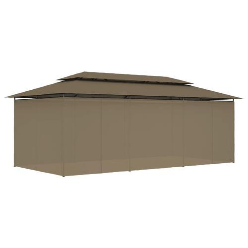 Pavillon med gardiner 600x298x270 cm 180 g/m² gråbrun