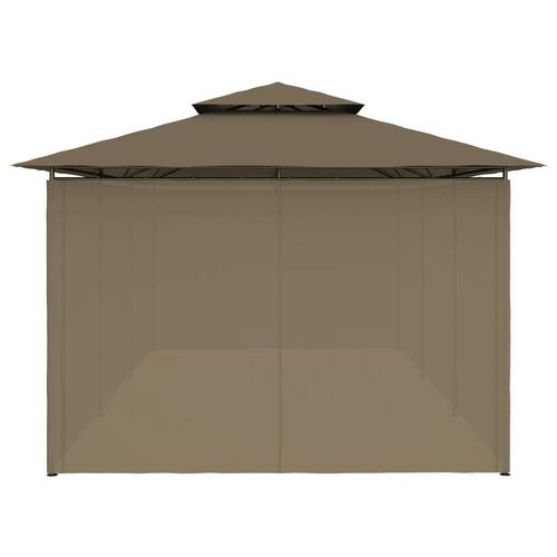 Pavillon med gardiner 600x298x270 cm 180 g/m² gråbrun