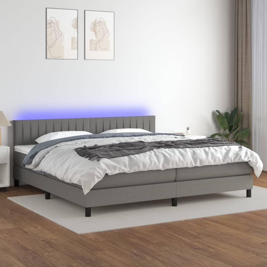 Kontinentalseng med LED-lys 200×200 cm - stof, mørkegrå