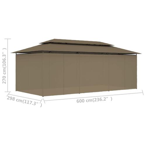 Pavillon med gardiner 600x298x270 cm 180 g/m² gråbrun