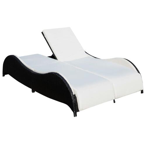 Dobbelt solseng med hynde polyrattan sort