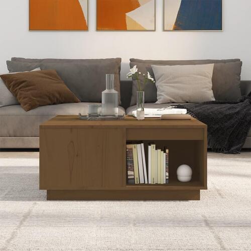 Sofabord 80x81x36,5 cm massivt fyrretræ gyldenbrun