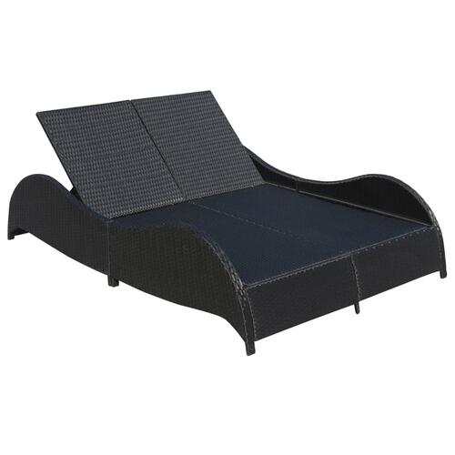 Dobbelt solseng med hynde polyrattan sort