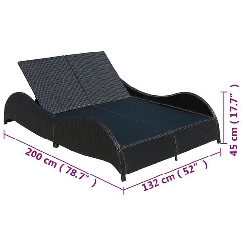 Dobbelt solseng med hynde polyrattan sort
