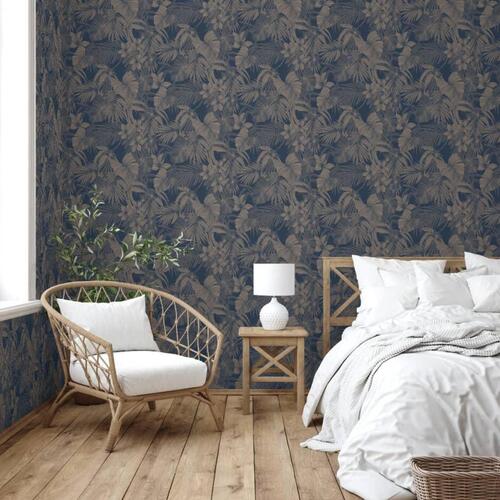 DUTCH WALLCOVERINGS tapet Joelle sølvfarvet og blå