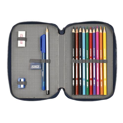 Dobbelt penalhus Munich Flash Marineblå 12.5 x 19.5 x 4 cm (28 Dele)