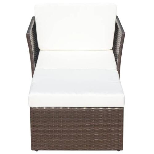 Havestol med fodskammel polyrattan brun