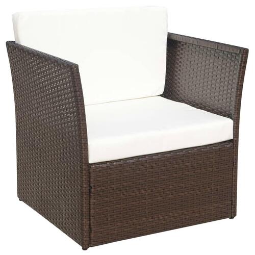 Havestol med fodskammel polyrattan brun