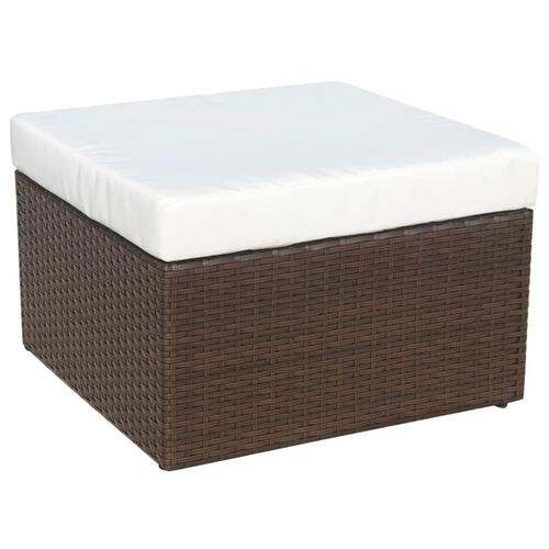 Havestol med fodskammel polyrattan brun
