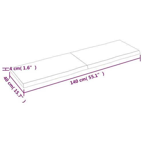 Bordplade 140x40x(2-4) cm naturlig kant behandlet træ lysebrun