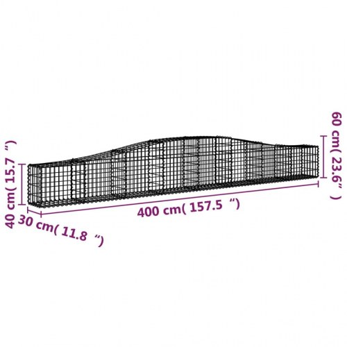 Buet gabionkurv 400×30×40/60 cm - galvaniseret jern