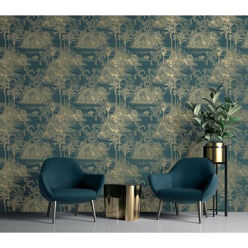 DUTCH WALLCOVERINGS tapet Tropical mørkeblå og guldfarvet