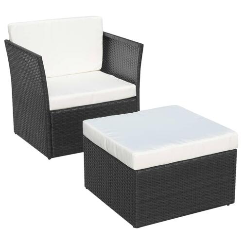 Havestol med fodskammel polyrattan sort