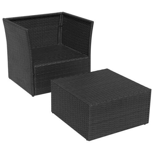 Havestol med fodskammel polyrattan sort