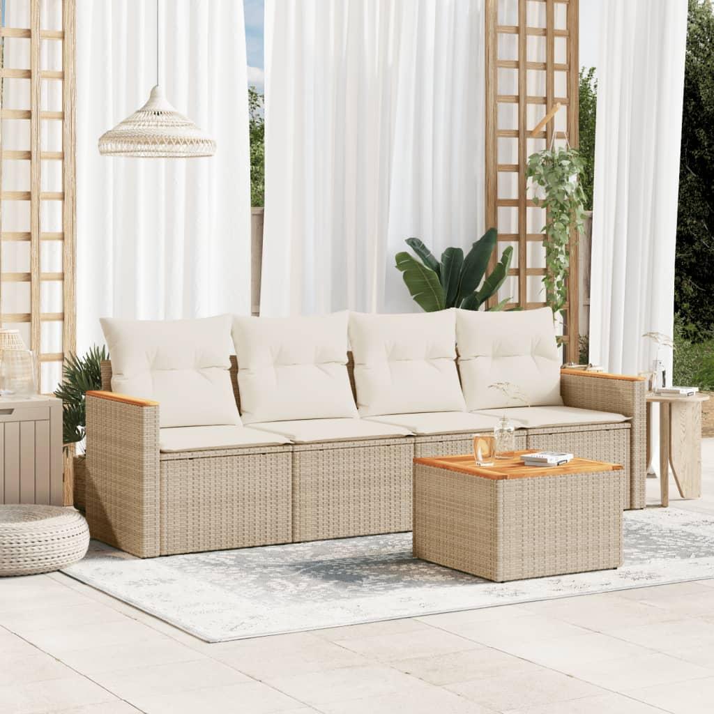 Sofasæt til haven 5 dele med hynder i polyrattan beige