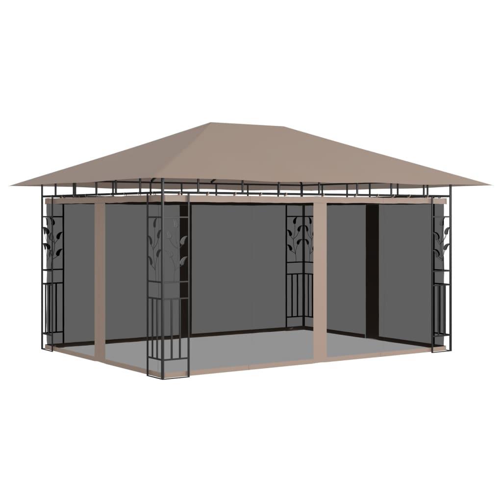 Pavillon med myggenet 4x3x2,73 m 180 g/m² gråbrun