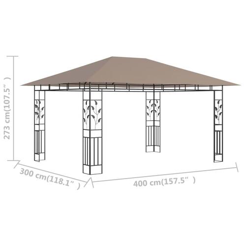 Pavillon med myggenet 4x3x2,73 m 180 g/m² gråbrun