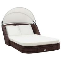 Solseng med baldakin polyrattan brun