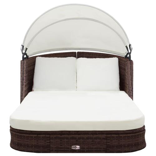 Solseng med baldakin polyrattan brun