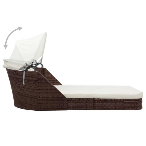 Solseng med baldakin polyrattan brun