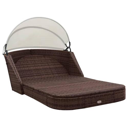 Solseng med baldakin polyrattan brun