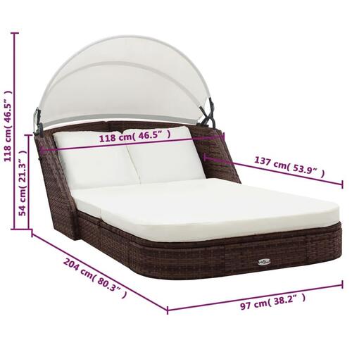 Solseng med baldakin polyrattan brun