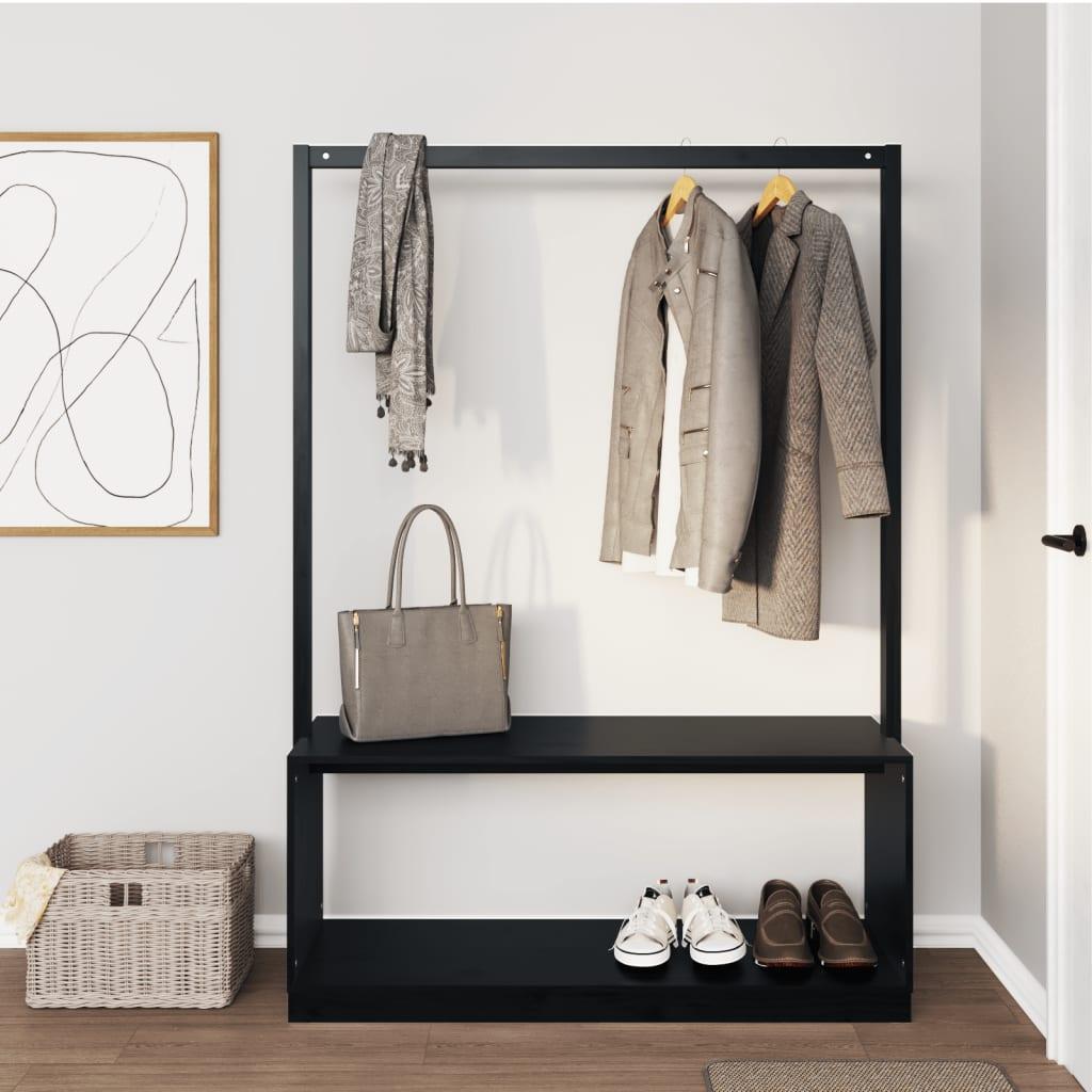 Tøjstativ med skoopbevaring 113x40x157,5 cm massivt fyr sort